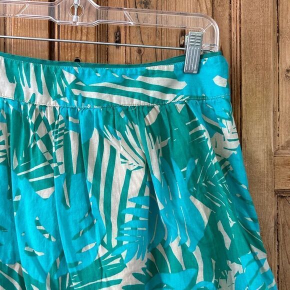 Ann Taylor LOFT Women's Size 2 Blue Green Cream Leaf Palm Print Skirt Lined - Picture 2 of 12